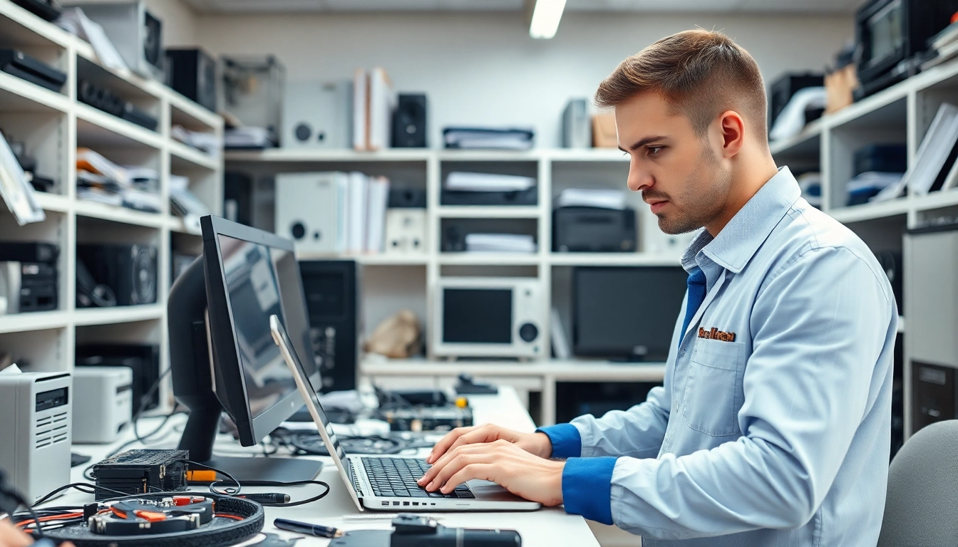 Riparazione computer torino con un tecnico esperto al lavoro in un moderno laboratorio.