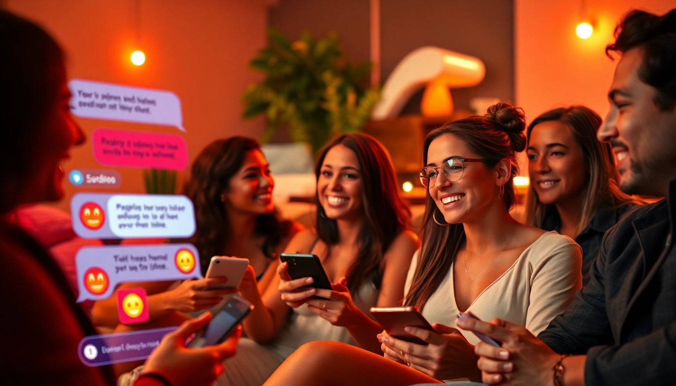 Engaging sex chat scene showcasing diverse people interacting in a vibrant atmosphere.