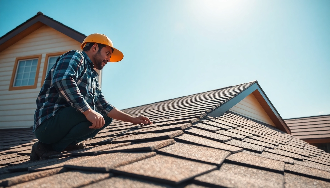 Explore our top-notch roofing services near me with a professional inspecting a quality roof.