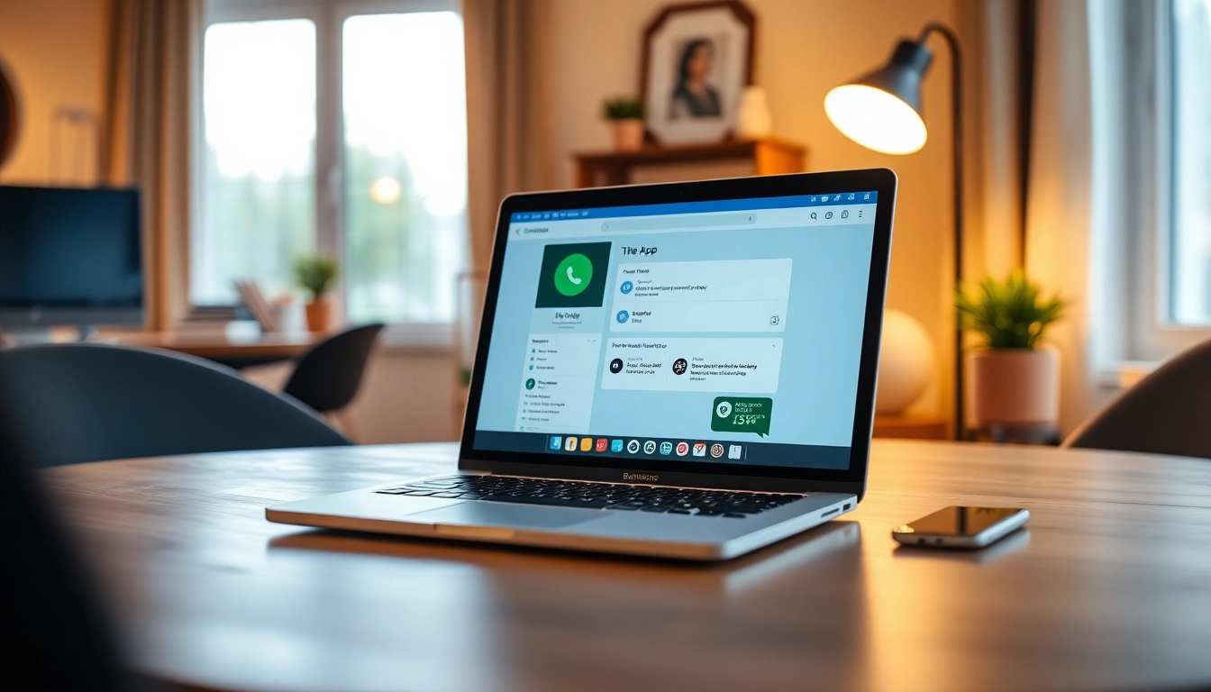 Download line電腦版下載 application from a laptop with a stylish interface in a cozy setting.