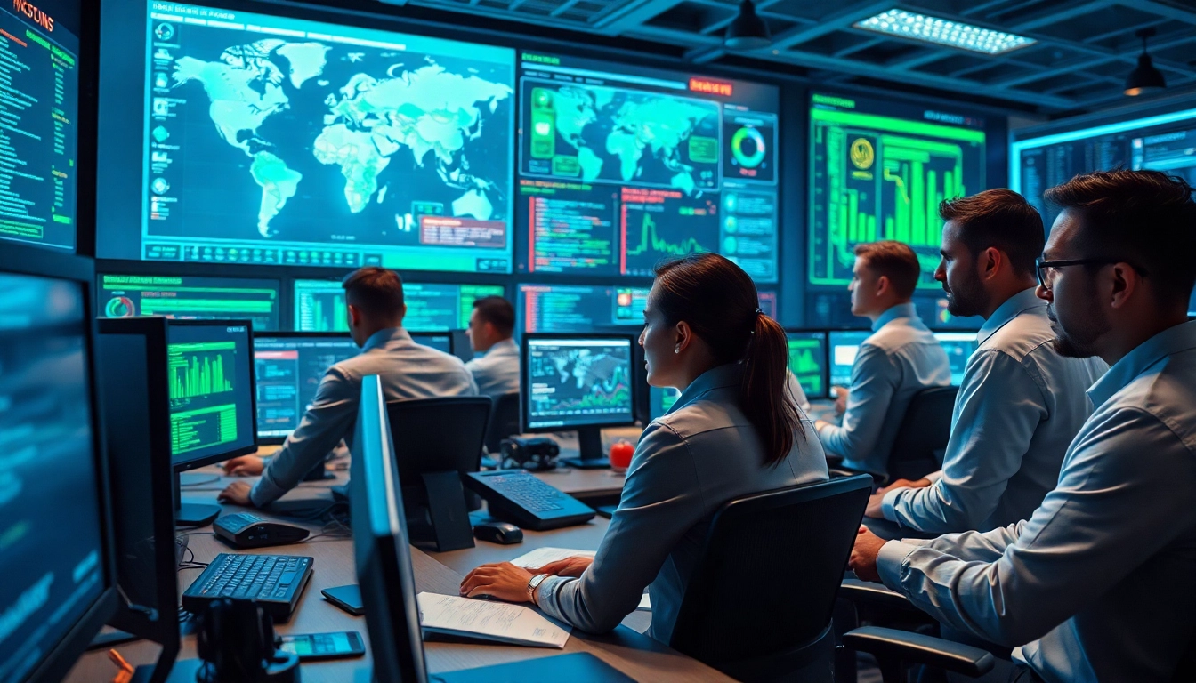 CIRT team collaborating in a high-tech incident response center to manage cyber threats.