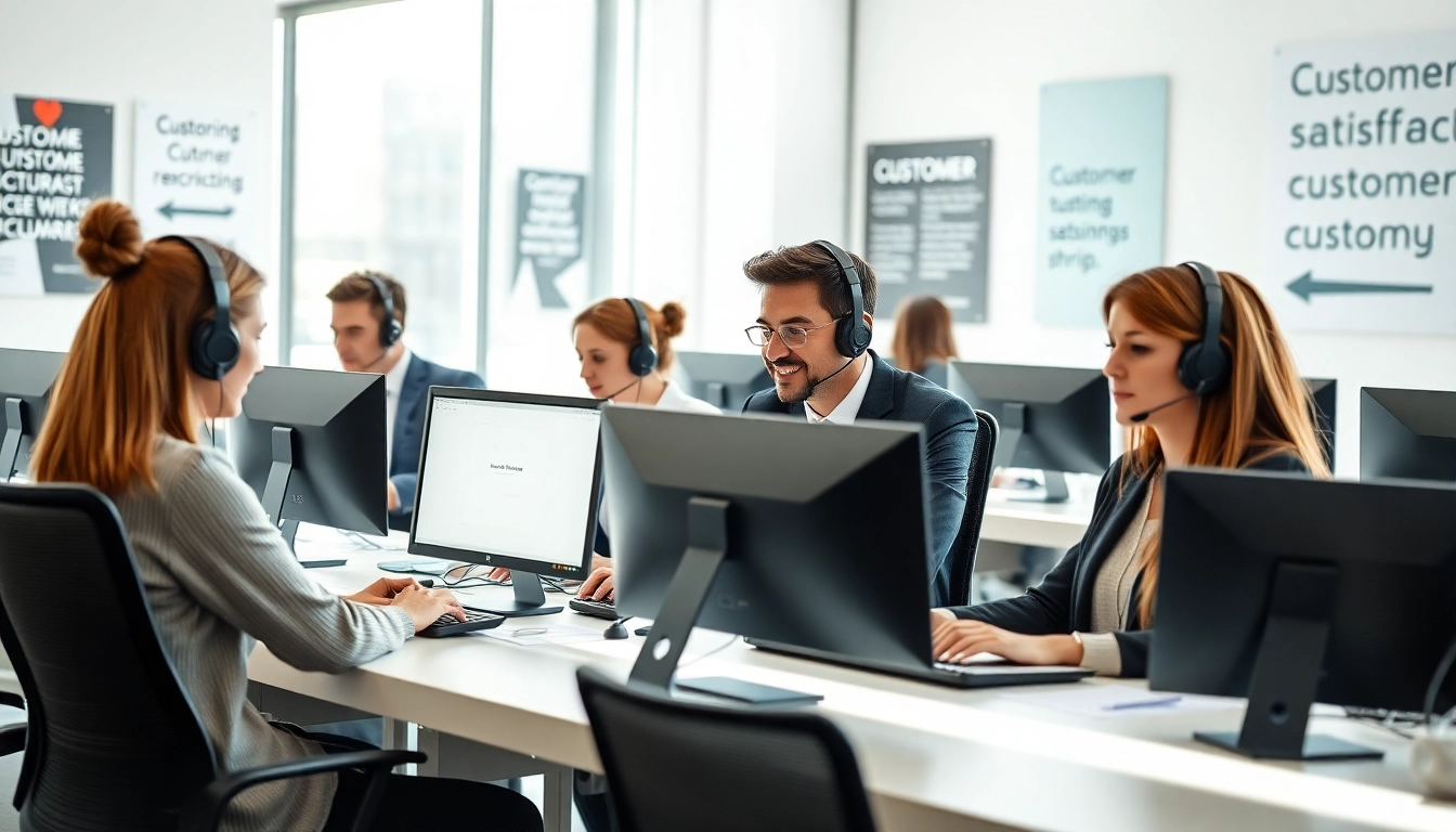 Engage with professionals providing Outsource Call Center Services in a modern office setting.