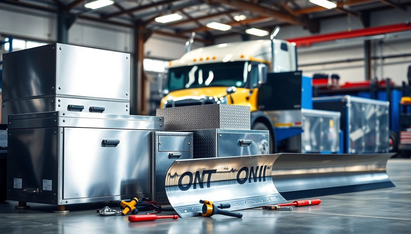 Buyers heavy-duty truck accessories displayed prominently in an industrial setting.