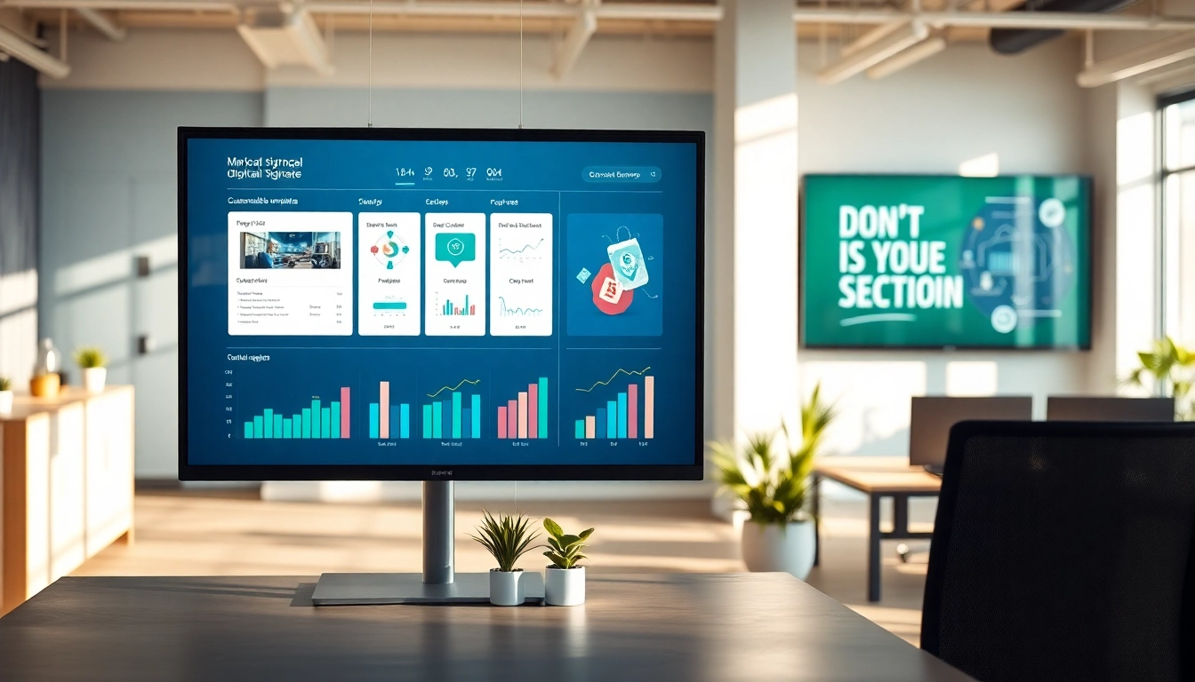 Showcasing a Free signage platform for businesses interface in a modern workspace with engaging digital displays.