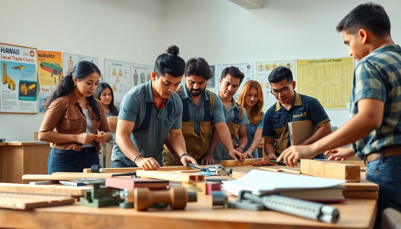 Students actively learning in a Hawaii trade school, emphasizing hands-on skills and training opportunities.
