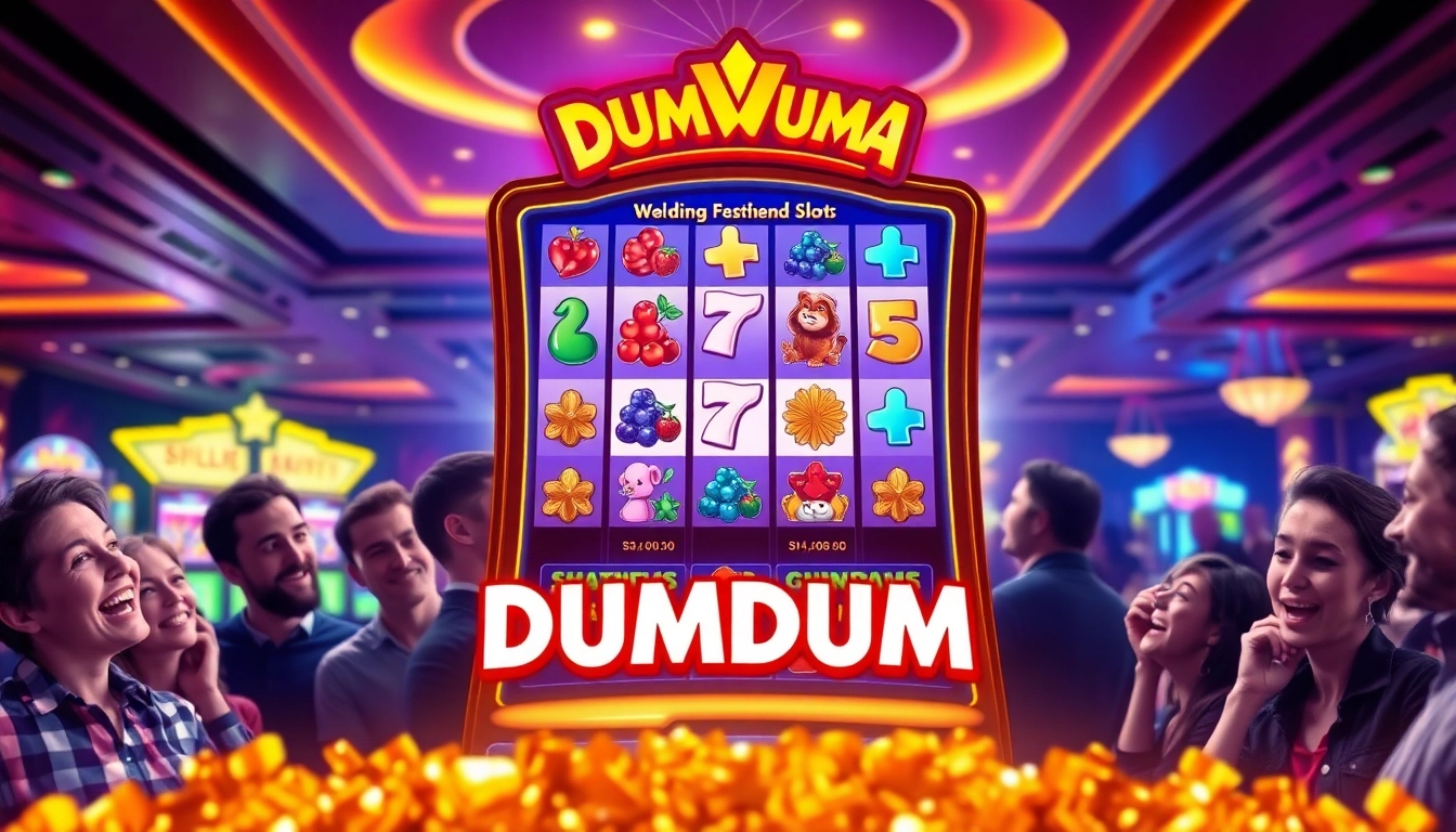 Mainkan Dumdum 4D slot dengan mesin slot berwarna-warni di kasino mewah.
