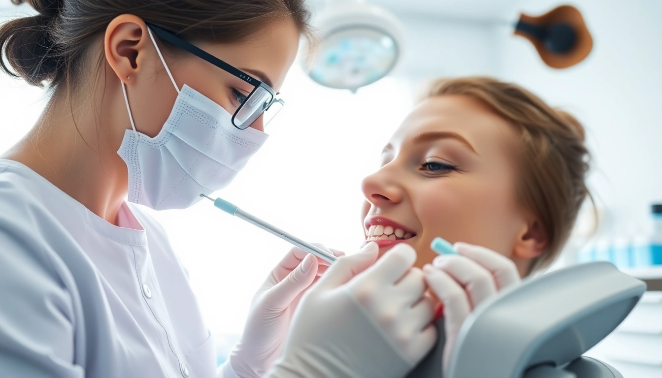 Performing dental cleanings with a professional hygienist in a modern dental office.