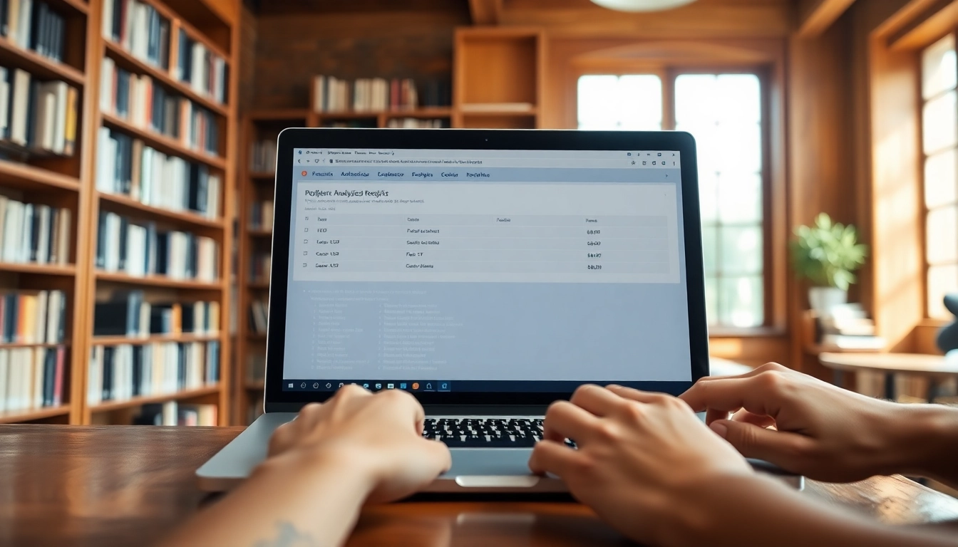 Utilize the plagiarism checker to verify text originality in an academic setting with a laptop screen.