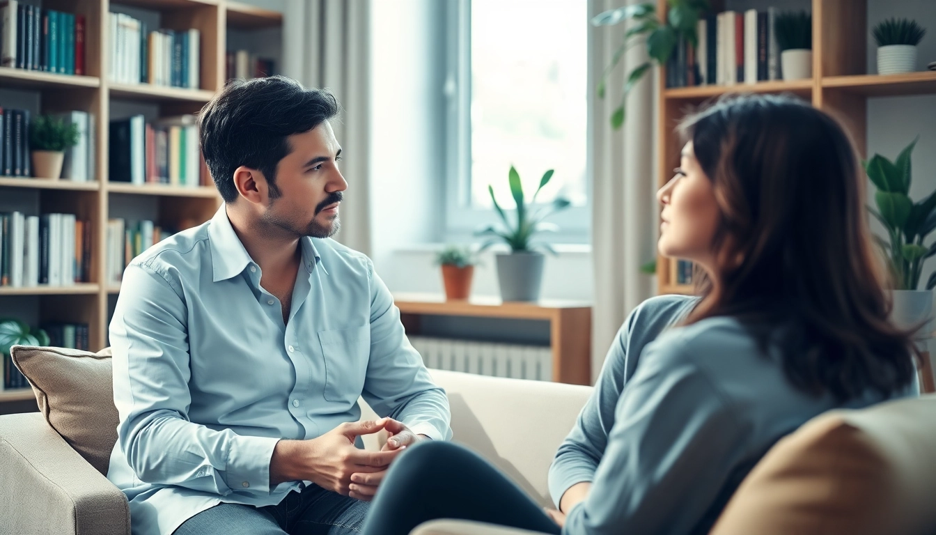 Engaging counselling session displaying a professional therapist listening to a client.